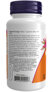 NOW Vitamin K2 100mcg Caps 100's