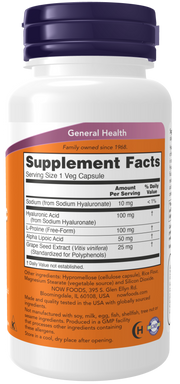 NOW Hyaluronic Acid 100mg Caps 60s